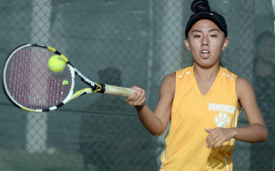 Kadena senior Noelle Asato, the Panthers' No. 1 girls seed, begins the battle for Okinawa district singles tennis honors Friday on the Panthers' home courts, then again Monday and Wednesday at Kubasaki.