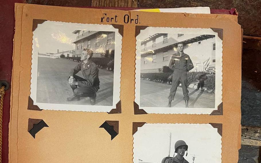 A page from a scrapbook shows photos of Sgt. William F. Maus, a POW during the Korean War.