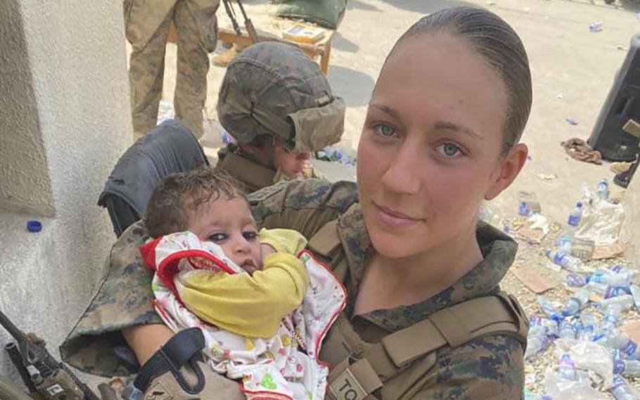 Marine Sgt. Nicole Gee, shown here in a photo posted to social media, was one the 13 U.S. military service members killed in a suicide attack at Kabul’s Hamid Karzai International Airport on Aug. 26, where they worked to help evacuate Americans and Afghan refugees.