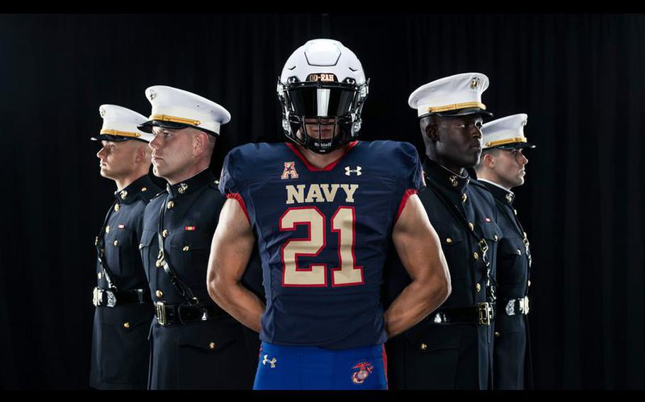 Navy Athletics and Under Armour have unveiled a special Marine Corps-themed uniform the Navy football team will wear for the Sept. 11 game against Air Force at Navy-Marine Corps Memorial Stadium.