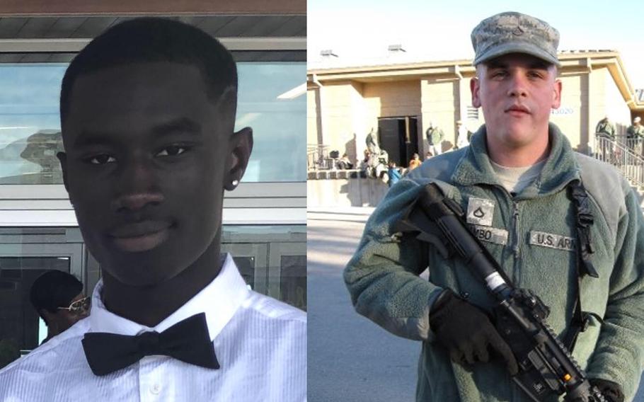 Spc. Malvin Kyei-Baffour, left, and Sgt. 1st Class Keith A. Rambo, right, died when their car caught fire after hitting the wreckage of another car crash on July 18 on Loop 375 near Iron Medics Drive in East El Paso, Texas.