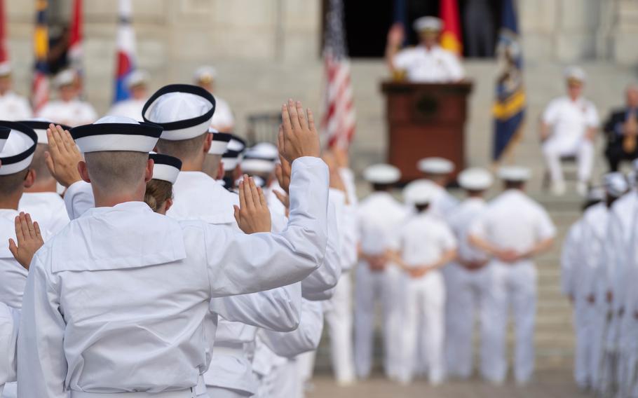The United States Naval Academy welcomes the incoming Midshipmen 4th Class, or plebes, of the Class of 2023 during Induction Day 2019 on June 27, 2019. 