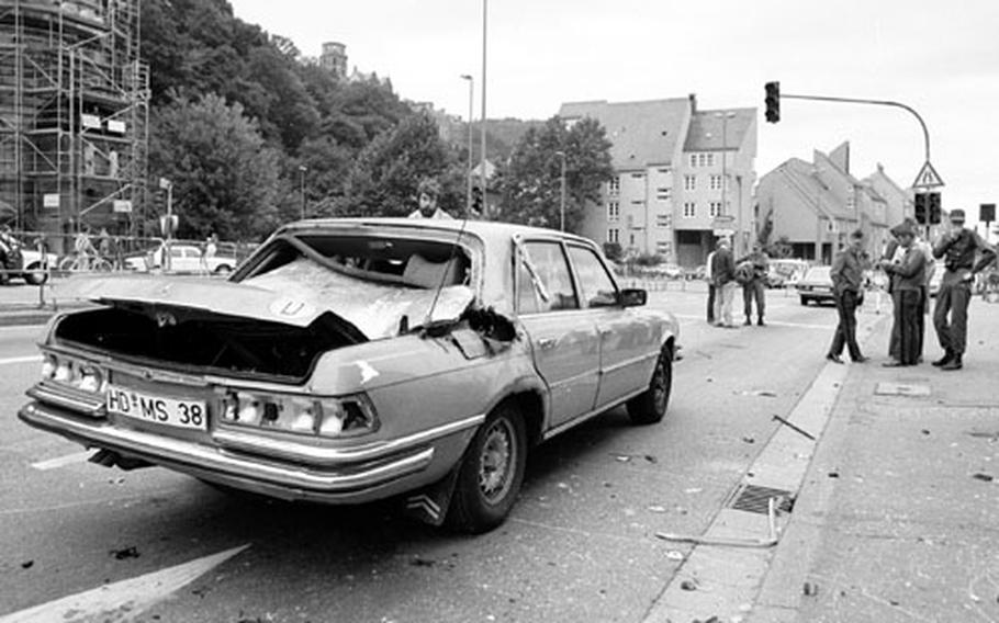 U.S. Army Europe Gen. Frederick Kroesen and his wife, Rowena, were being driven to the dentist in Heidelberg when their armor-plated car was hit by a rocket-propelled grenade in Sept. 1981. The couple received minor injuries.