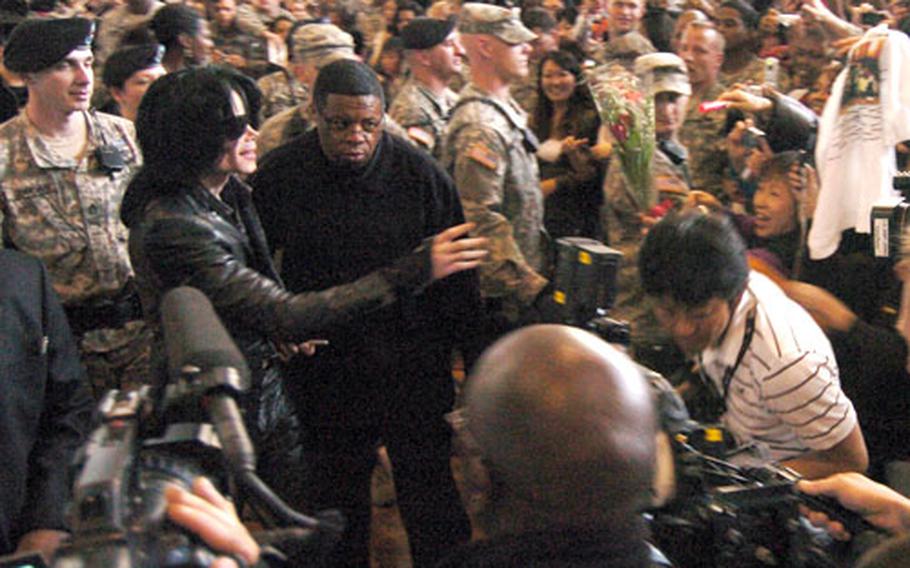 Michael Jackson, amid the frenzy at Camp Zama.