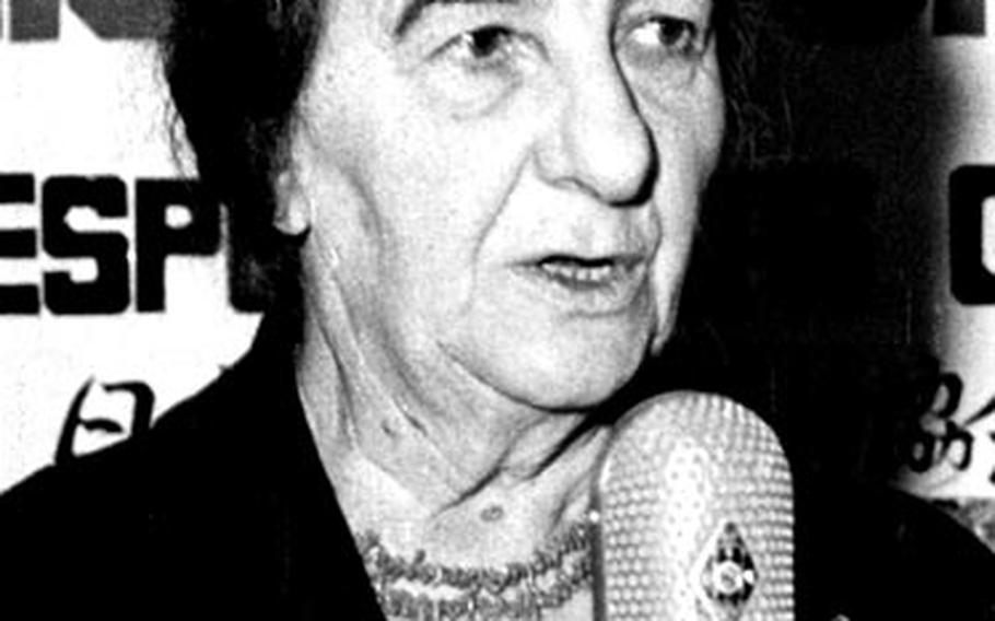 Israeli Foreign Minister Golda Meir speaks at the Foreign Correspondents' Club of Japan in January, 1962.