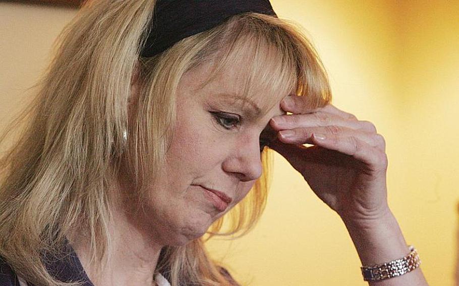 Michele Barnett grieves over her son, Army Sgt. Jeremy Barnett,  during a press conference at a family home in Hartville, Ohio, on Feb. 27, 2007. Jeremy Barnett died at Landstuhl Regional Medical Center in Germany on Feb. 24, 2007, of wounds he sustained in Iraq. His heart was donated to a 51-year-old woman in Europe, saving her life.