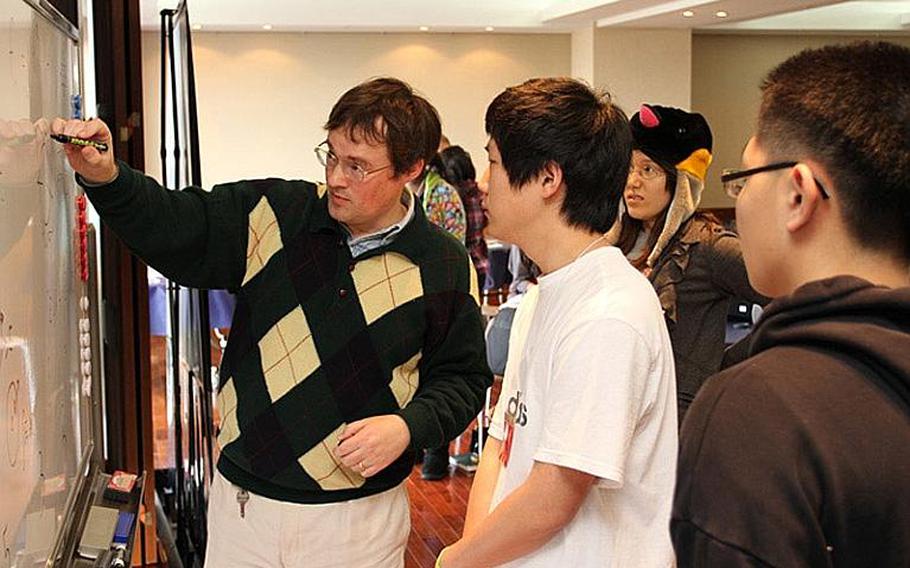 Mathematician and Principal Investigator with the Okinawa Institute of Science and Technology's Mathematical Biology Unit Dr. Robert Sinclair discusses the golden ratio and other math concepts with DODEA Pacific students.