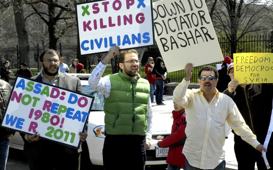 Protesters target Syrian President Bashar al-Assad.