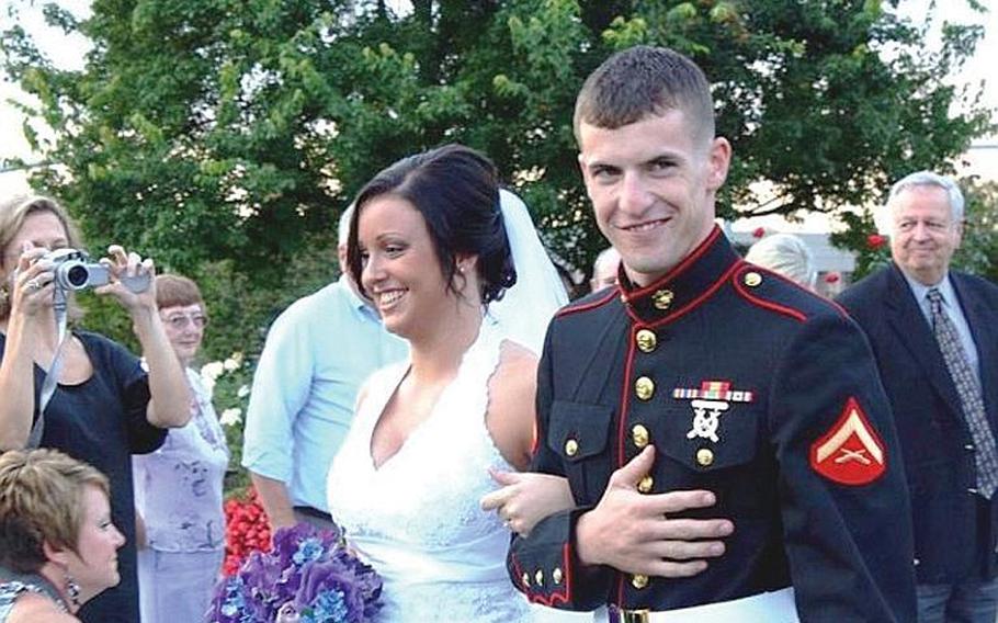 Katie Wade with her husband, Marine Cpl. Chad Wade, who was killed in Afghanistan on Dec. 1, when he stepped on a roadside bomb during a foot patrol. Katie blogs about coping with his loss.