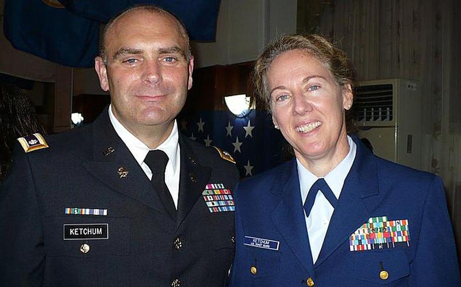 Army Lt. Col. Clement Ketchum and his wife, Coast Guard Cmdr. Jennifer Ketchum, are both serving on active duty in Liberia. With the entry of their two sons, Benjamin and Will, at West Point, the entire Ketchum family is now wearing the uniform of the U.S. military. 