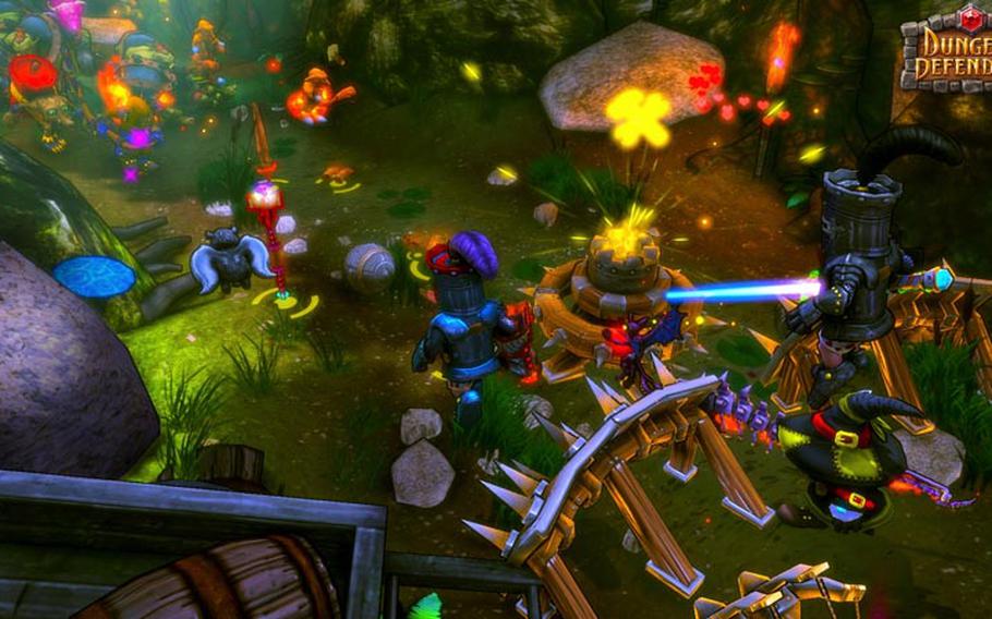 Dungeon Defenders uses bright, playful character design for both the game's defenders and attackers.