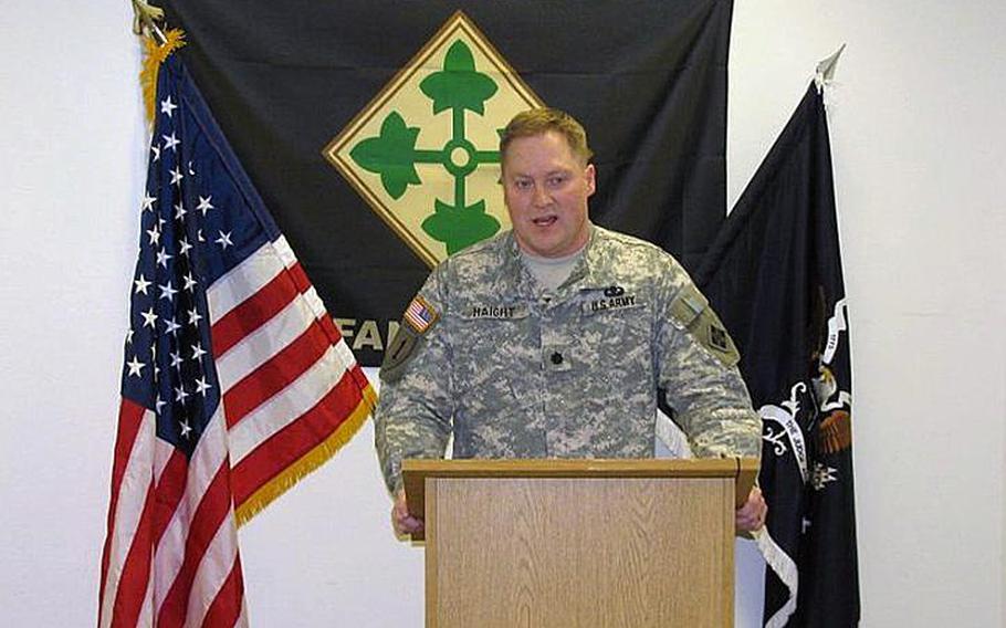Then-Lt. Col. Stephen P. Haight, in an image taken from the Fort Carson Office of the SJA's Facebook page. Haight served as staff judge advocate at Fort Carson from 2010 to 2011.