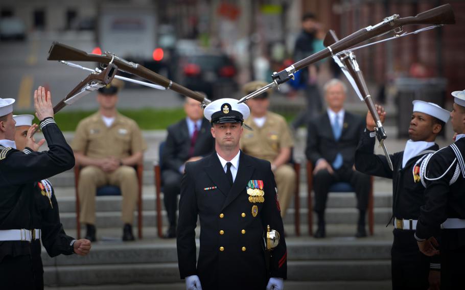 The U.S. Navy chief's mess celebrates 120 years of the chief petty officer rank during a ceremony at the U.S. Navy Memorial on April 1, 2013, in Washington, D.C.