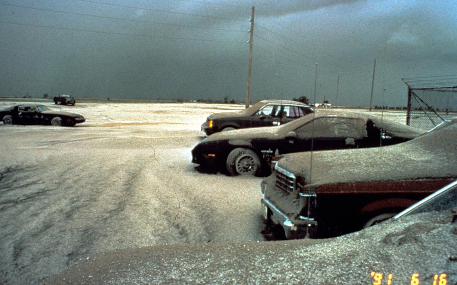 Mount Pinatubo, Philippines, June 16, 1991. View of ash from June 15 eruption on automobiles at Clark Air Base.