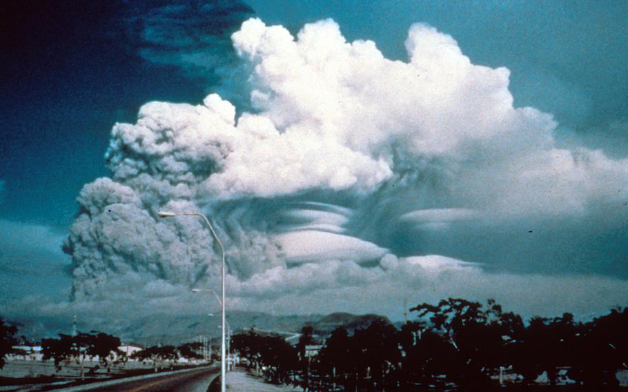 Mount Pinatubo, Philippines, June 1991. First major eruption of Mount Pinatubo, viewed from Clark Air Force Base.