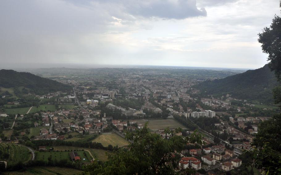 It's possible to see for from the porch of the Santuario di Santa Augusta, which overlooks the community of Vittorio Veneto in northern Italy - even on stormy days. You'll have to spend some energy getting there, though, climbing up a winding path to the top.