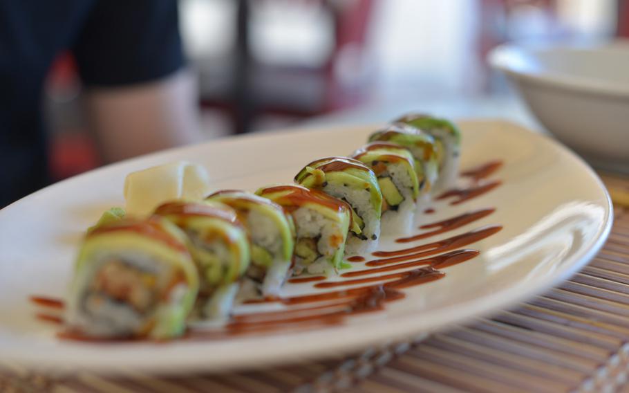 The "Dragon" roll at Mò Sushi in Pozzuoli, Italy, combines a slab of avocado on the outside with a warm piece of fried eel on the inside.