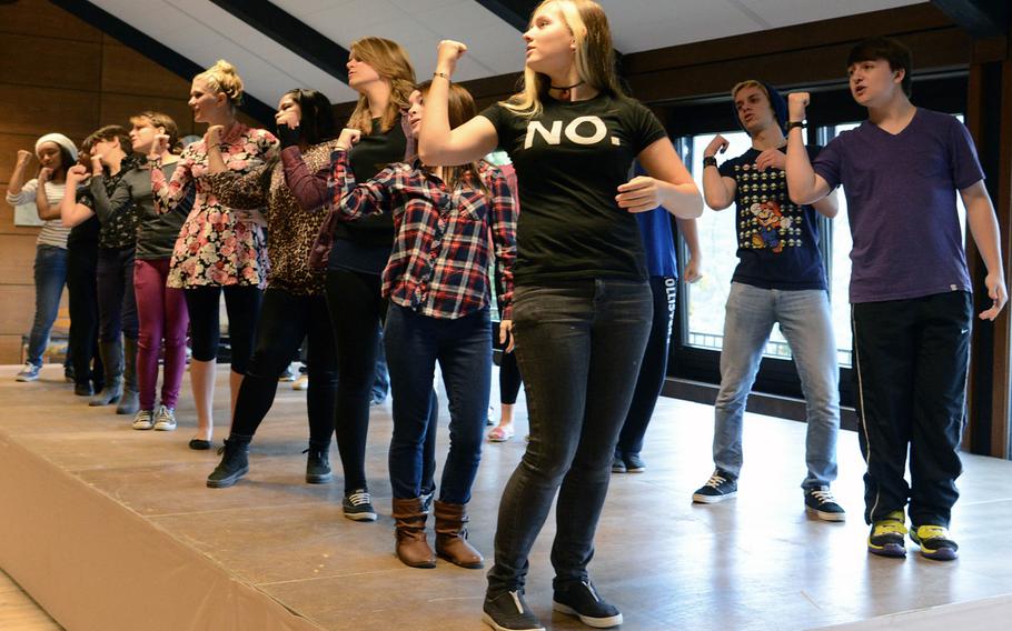 The show choir at this year's Creative Connections rehearse a Browdway tune during a morning session at the week long program. More than 160 students from DODDS-Europe high schools participated in this year's event that features 11 workshops in the visual and performing arts.