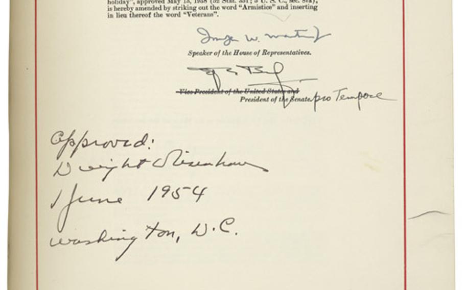 In 1954, President Dwight D. Eisenhower signed a law renaming the holiday to Veterans Day.