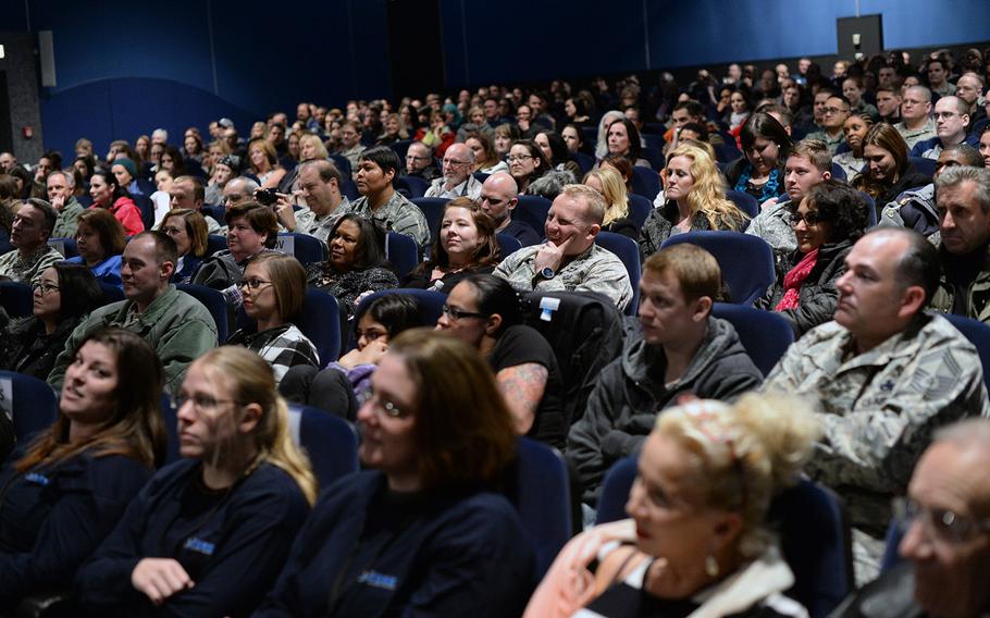 Several hundred spectators, mostly military and family members, shared an evening with American author Stephen King on Monday, Nov. 18, 2013, on Ramstein Air Base, Germany. King came to Ramstein on his first USO tour and read from his new book, "Doctor Sleep," a sequel to "The Shining."