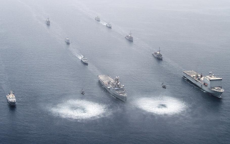 Ships from various countries participate in the international mine countermeasures exercise in the Persian Gulf, May 21, 2013.