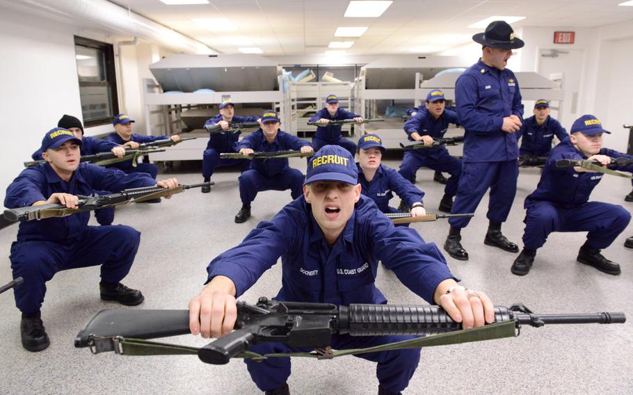Coast Guard recruits from Hotel Company 189 conduct training aboard Training Center Cape May N.J., Dec. 31, 2013.