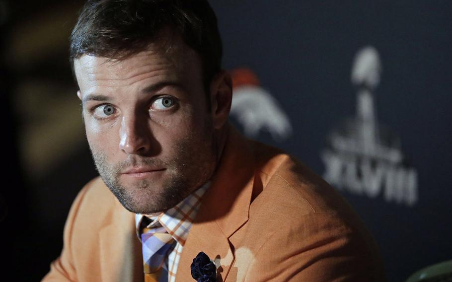 Denver Broncos wide receiver Wes Welker listens to a question during a news conference in Jersey City, N.J. The Broncos are scheduled to play the Seattle Seahawks in Super Bowl XLVIII on Sunday in East Rutherford, N.J.