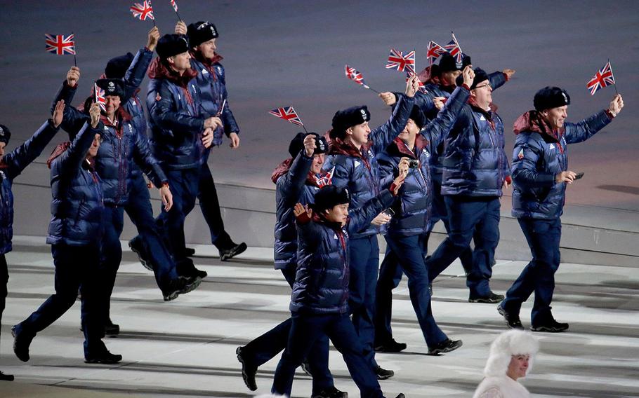 The team from Great Britain enters Fisht Olympic Stadium in Sochi, Russia, during the Opening Ceremony for the Winter Olympics, Friday, Feb. 7, 2014.(Brian Cassella/Chicago Tribune/MCT)