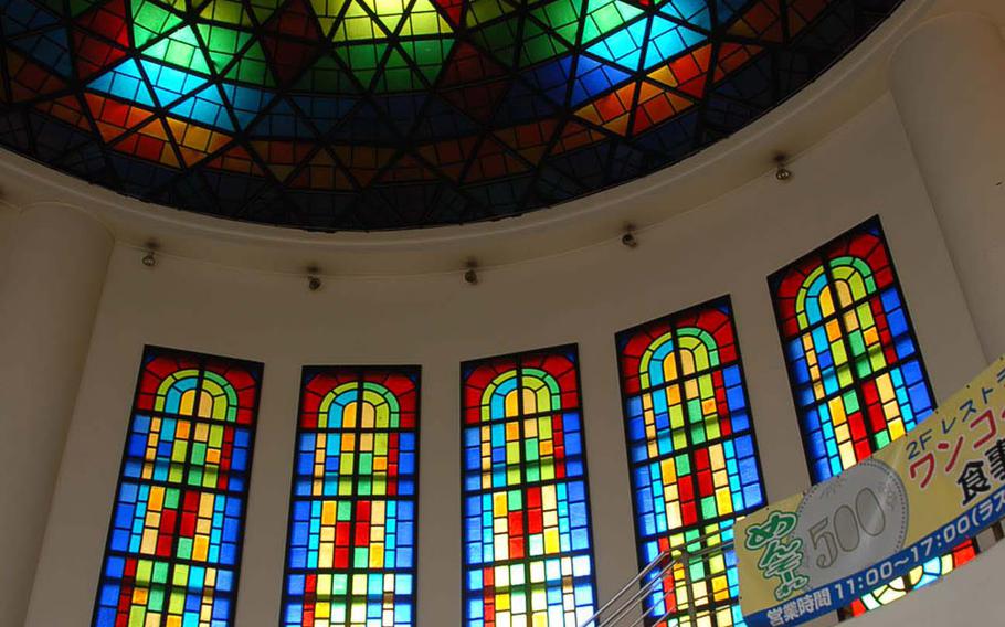A dome and stained glass windows decorate the Ryukyu Glass Craft factory on Okinawa.