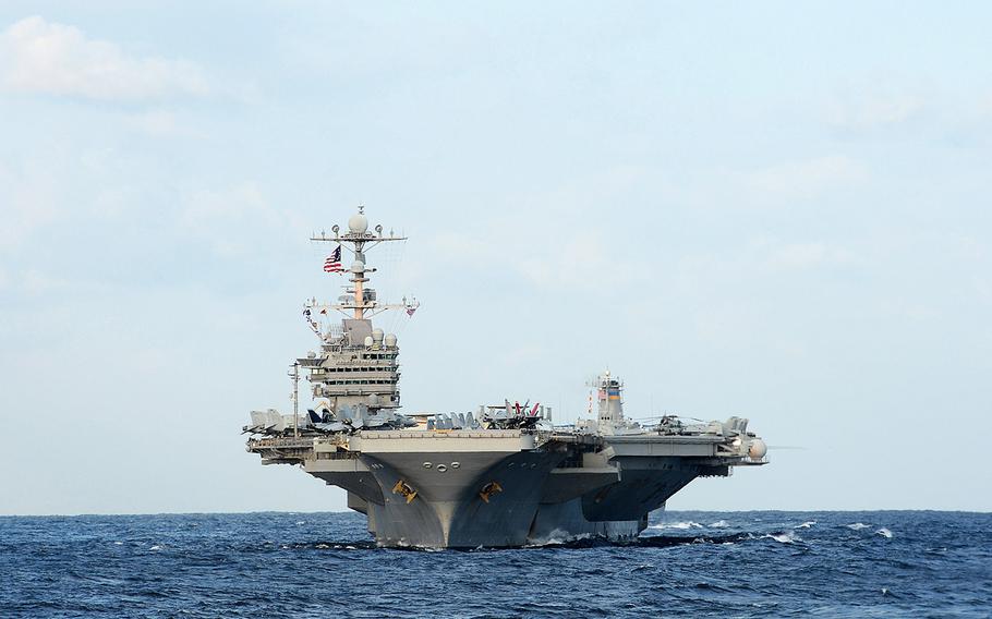 The aircraft carrier USS George Washington (CVN 73) steams through the Sea of Japan Oct. 3, 2013. The George Washington was underway in the U.S. 7th Fleet area of responsibility supporting maritime security operations and theater security cooperation efforts.