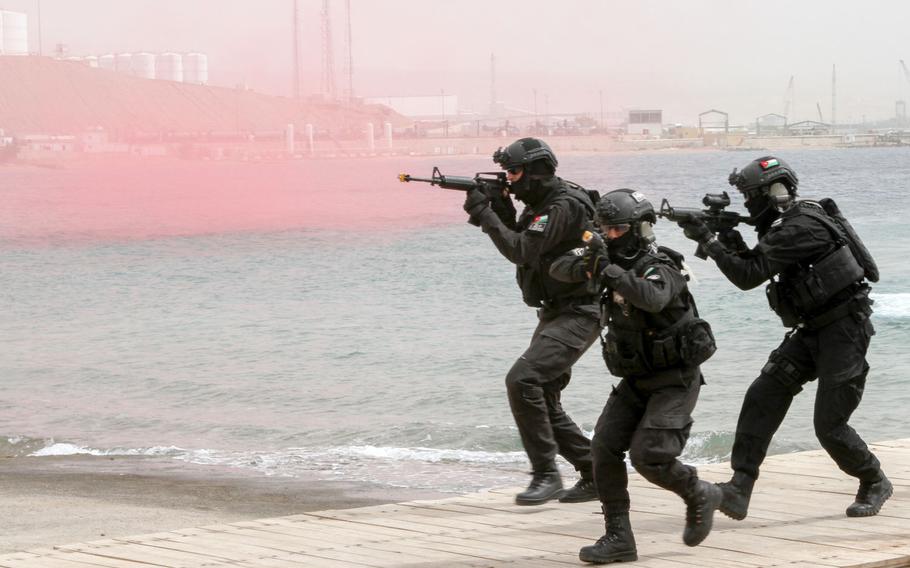 Multinational Special Forces launch an assault on a target ashore during a demonstration to the media and civilian observers at Eager Lion in Jordan, June 5.