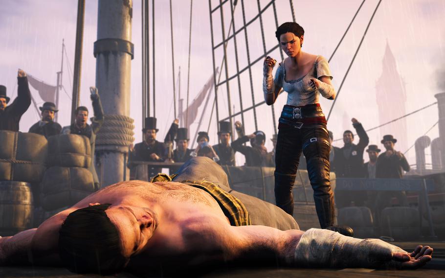  Evie Frye's skills lean toward subtlety and stealth in “Assassin's Creed Syndicate,” but she can brawl if she has to. There are a number of interesting and fun side missions, as with this boxing match.