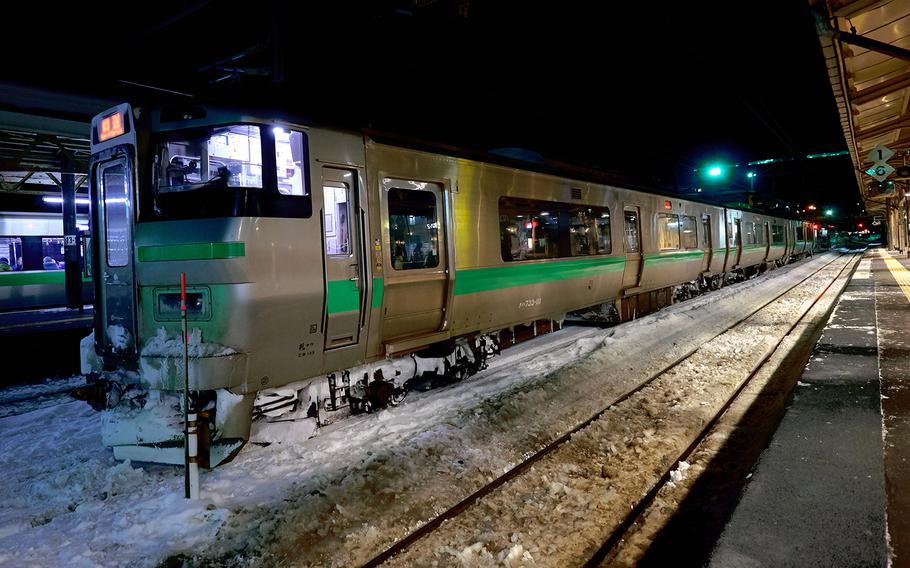 JR Hokkaido's Hakodate Line waits at Otaru Station in Otaru, Japan to take tourists to Sapporo Feb. 3, 2016. The Sapporo Snow Festival is scheduled to start Friday, Feb. 5 with the final displays being taken down by February 18.