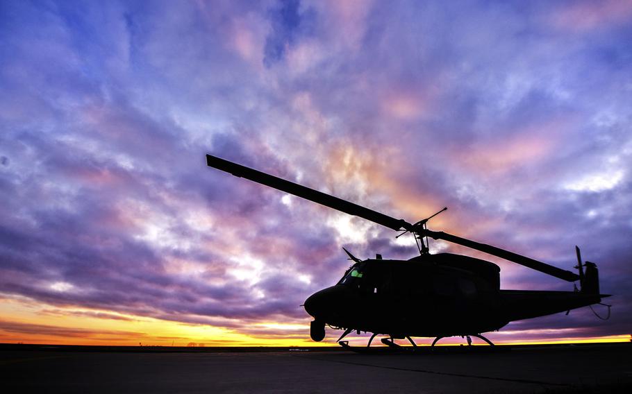 A UH-1N Iroquois from the 54th Helicopter Squadron sits on the helicopter pad at Minot Air Force Base, N.D., Feb. 2, 2016. Within Air Force Global Strike Command, the UH-1N supports the 90th Missile Wing, F.E. Warren Air Force Base, Wyo.; the 341st Missile Wing, Malmstrom Air Force Base, Mont.; and the 91st Missile Wing, Minot Air Force Base, N.D.
