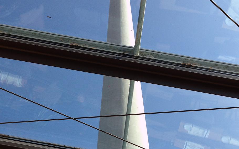 Leonhardts, at the base of the Stuttgart TV Tower, has a section of glass ceiling that offers a nice view of the tower.