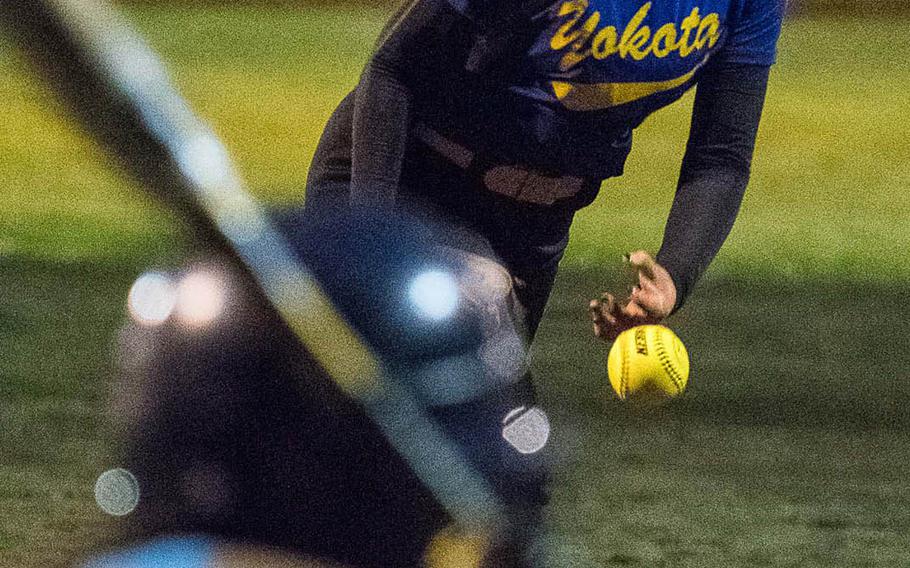 Yokota left-hander Anysia Torres delivers during Wednesday's title game in the Far East Division II Softball Tournament, won by the Panthers 3-2 over Edgren.