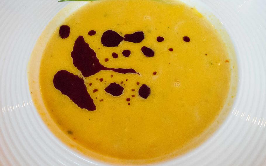 The pumpkin soup at Kaiserslautern, Germany?s Restaurant Mediterran was a minimalist masterpiece. 

Andrew Yurkovsky/Stars and Stripes