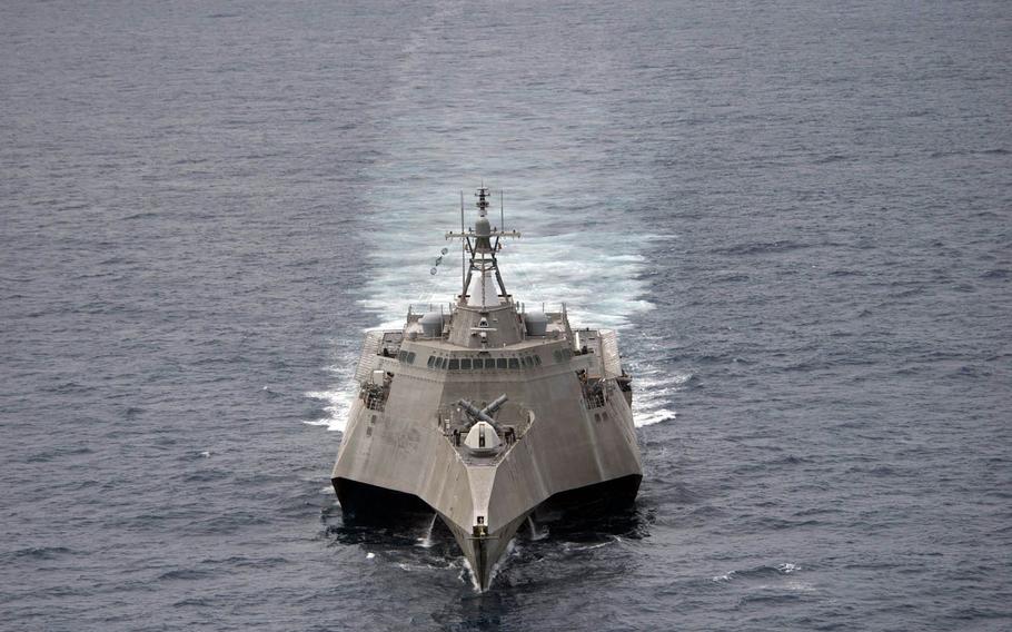 The USS Coronado, a littoral combat ship, conducts drills in the South China Sea, Feb. 1, 2017.