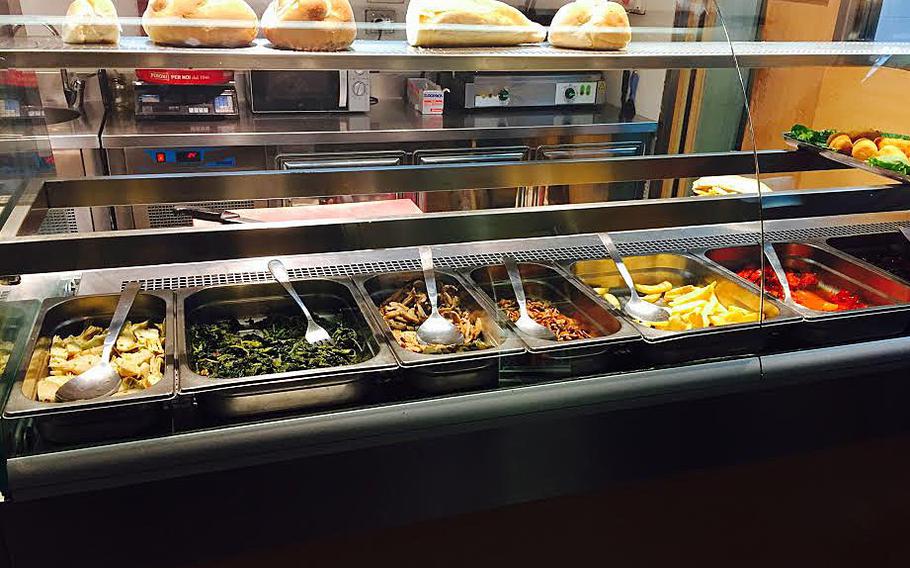 Aside from pizzas, pastas and paninis, MMP's near the Capodichino Navy base offers a buffet of vegetables and fresh-baked breads.