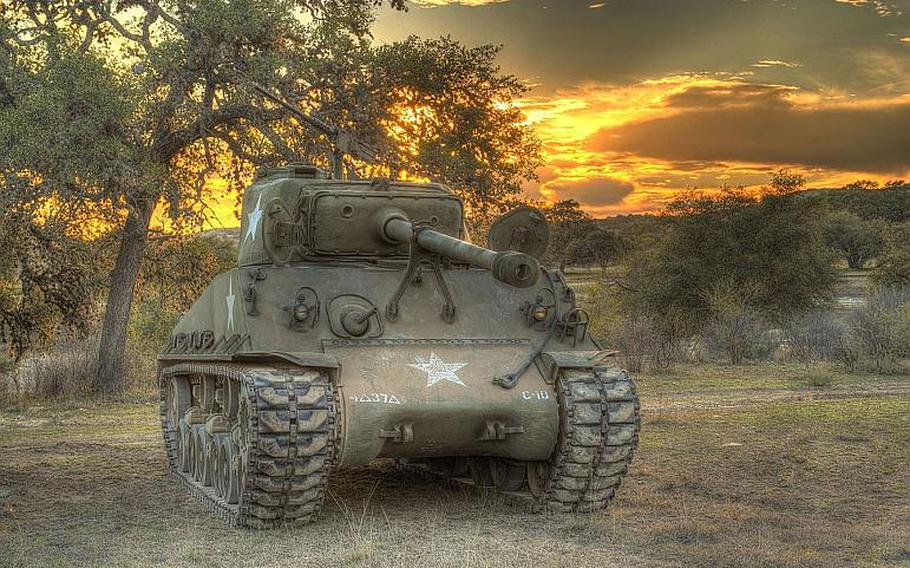 An M4 Sherman medium tank at DriveTanks.com, on the grounds of Ox Ranch in Uvalde, Texas. The business offers a unique opportunity to drive and shoot the 76 mm cannon on a World War II-era Sherman tank. 

Courtesy of DriveTanks.com