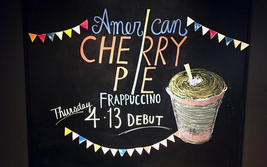 The new American Cherry Pie Frappuccino is advertised at a Starbucks at Yokosuka Naval Base, Japan.