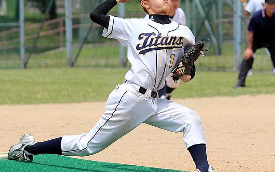 St. Mary's Neo Yoshii delivers against American School In Japan during Tuesday's round-robin game in the Far East Division I Baseball Tournament. The Mustangs won 6-5.

CALEB RIVERA/SPECIAL TO STRIPES