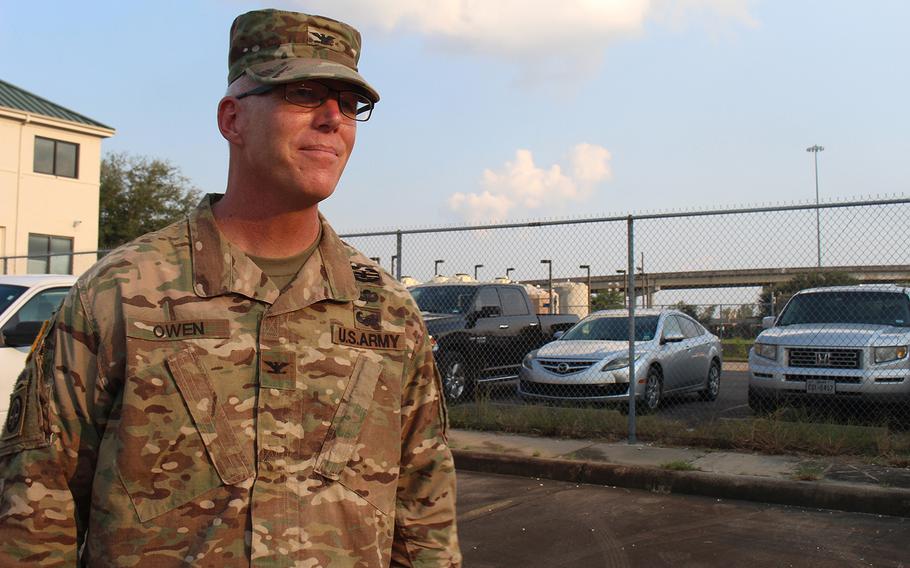 Col. Paul Owen, Commander and Division Engineer of the Southwestern Division, U.S. Army Corps of Engineers, talks about water being restored in Beaumont, TX., on Saturday, September 2, 2017, outside of the Beaumont Water Facility. Residents were without their primary and secondary sources of water for three days.