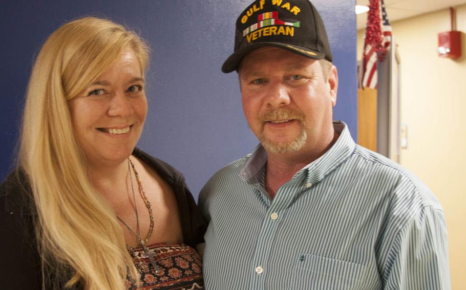 Dana Whitten and Shawn Scott, both Gulf War veterans from Florida, met for the first time Friday, Nov. 3 at the Tampa VA hospital for the Gulf War Illness Awareness Conference. They both suffer effects of toxic exposure from their military service and had been in contact through Facebook groups before the summit.