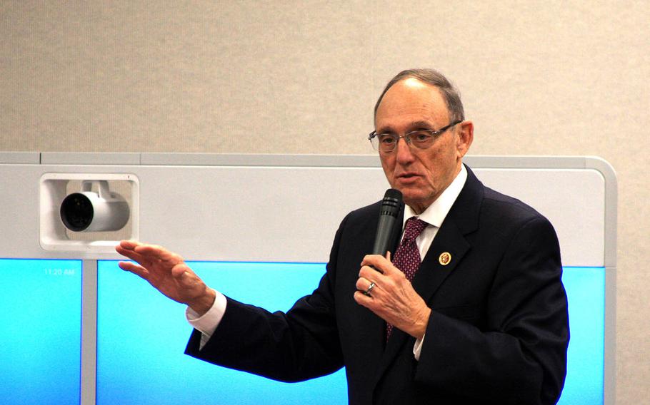 Rep. Phil Roe, R-Tenn., addresses about 100 attendees at a town hall meeting Monday, Nov. 20, 2017 at the John L. McClellan Veterans Hospital in Little Rock, Ark.