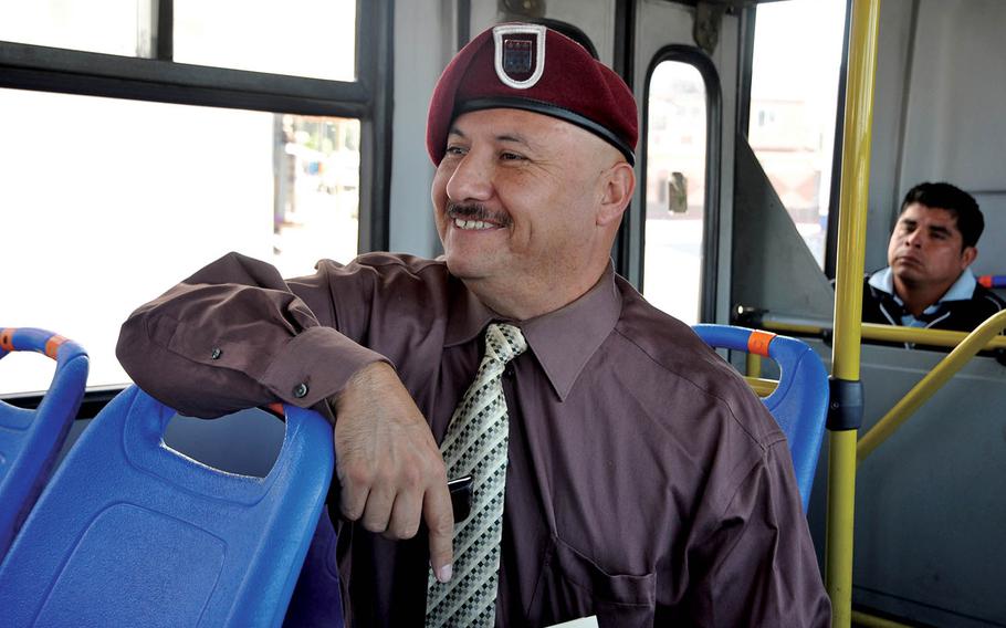 Hector Barajas, founder of the Deported Veterans Support House in Tijuana, Mexico, takes a bus to the Mexico-U.S. border on June 2, 2016, where he was meeting U.S. immigration officials for fingerprinting. 