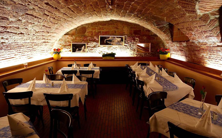 The basement dining room of Rossini in Kaiserslautern is an elegant setting for many of the excellent dishes served at the restaurant. 
