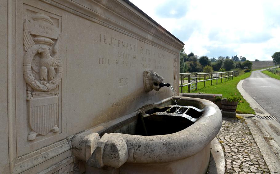 The Lt. Quentin Roosevelt Fountain in Chamery, France, is dedicated to the son of President Theodore Roosevelt. A pilot, he was shot down during aerial combat nearby during World War I.