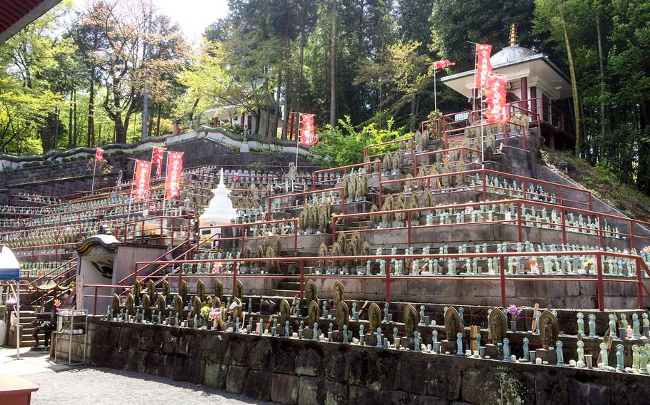 A Japanese cemetery, made up of terraced rows of stone memorials on a hillside, can also be found at the Buddhist temple near the Seibu Dome.