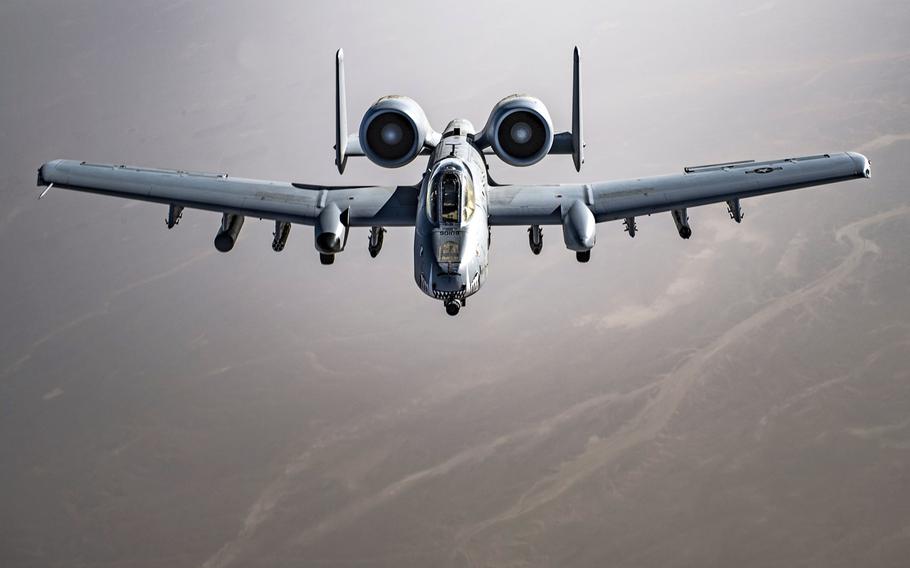 A U.S. Air Force A-10 Thunderbolt II flies over Afghanistan, March 12, 2018. The Air Force's 2022 budget proposal calls for cutting 42 of the attack jets, traditional favorites of pilots and ground troops.